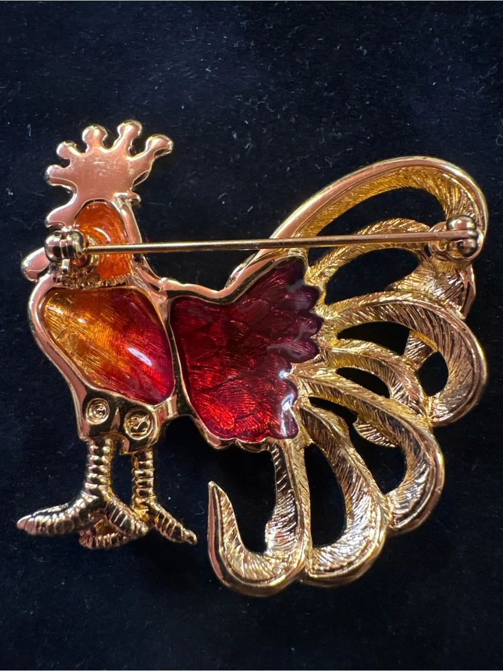 SIGNED SWAROVSKI PAVE' CRYSTAL ROOSTER PIN~BROOCH 22KT GOLD PLATING RARE RETIRED
